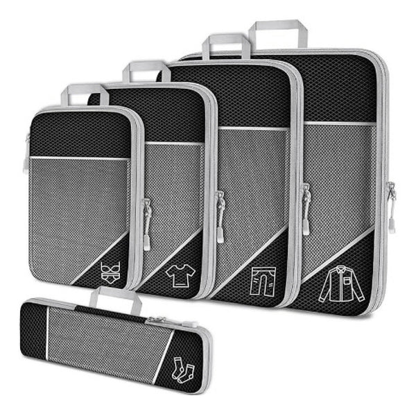 Compressie Reisorganisers | Slimme Inpakoplossing | Ruimtebesparende Bagage Cubes | Perfect Voor Vakanties & Zakenreizen | 5-delige Set | Lichtgewicht & Duurzaam | Maximale Ruimtebesparing | Avontuurlijke Reiskompanen