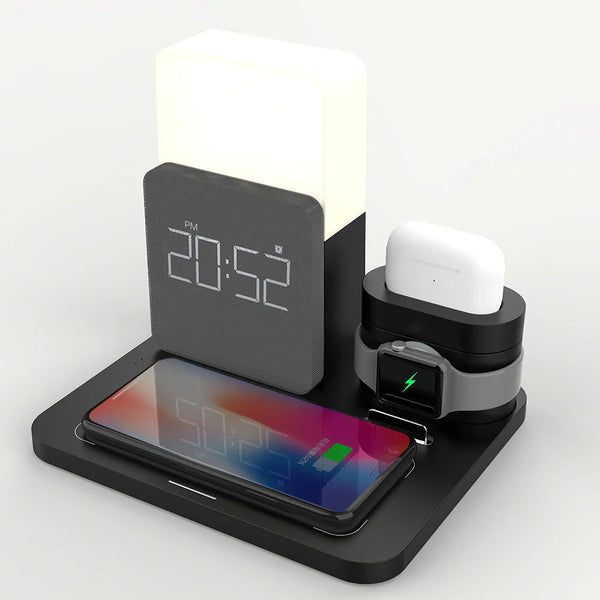Multi-Functionele Draadloze Oplaadstation – Inclusief Lamp en Alarmklok
