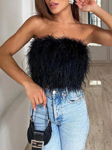 Boho Bandeau Top met Verendetail – Luna