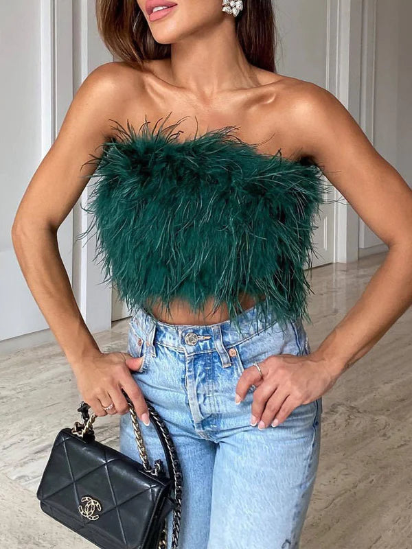 Boho Bandeau Top met Verendetail – Luna
