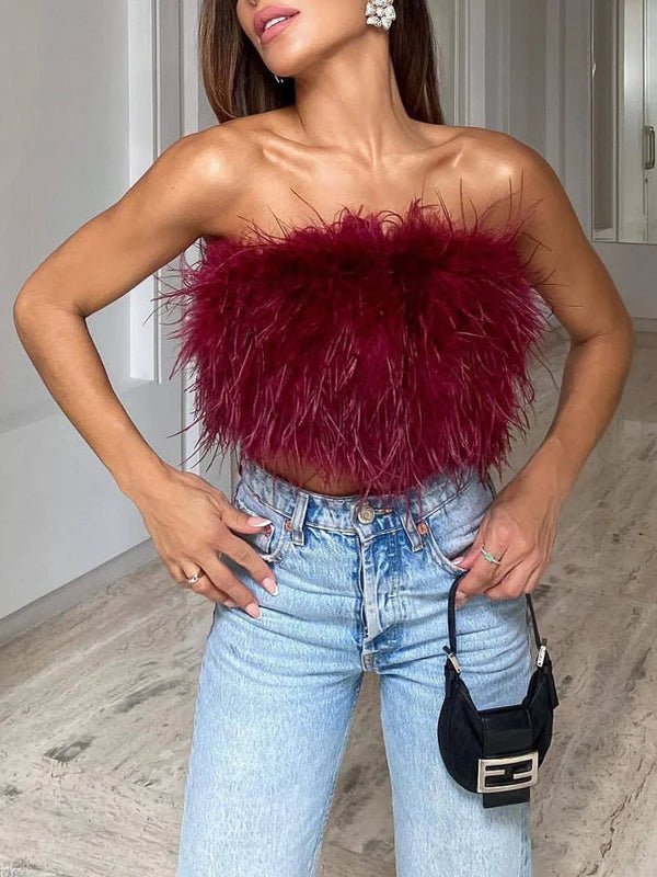 Boho Bandeau Top met Verendetail – Luna