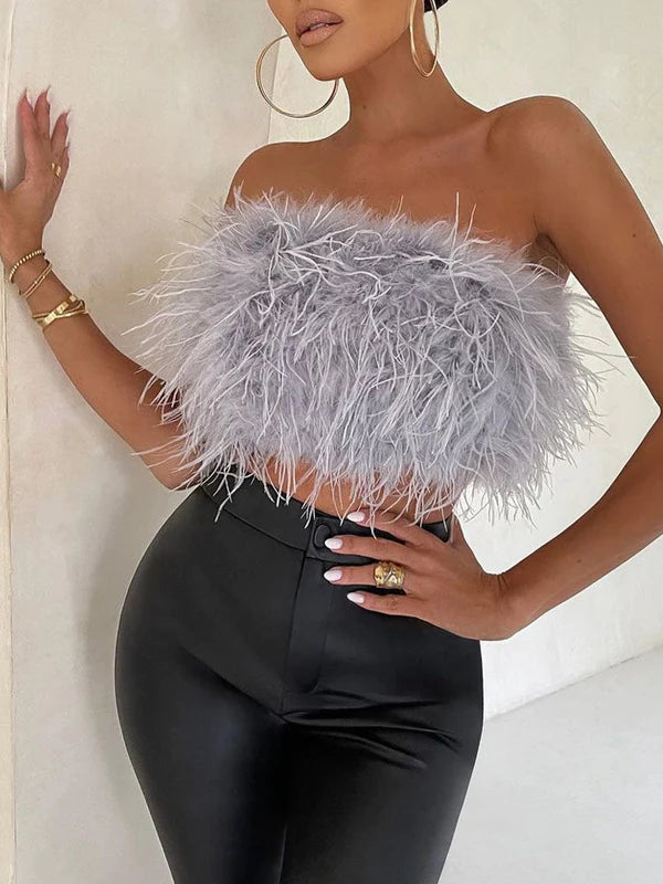 Boho Bandeau Top met Verendetail – Luna