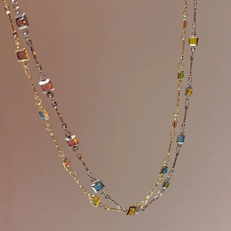 Fijne Gouden/Zilveren Ketting met Kleurrijke Stenen – Ivy