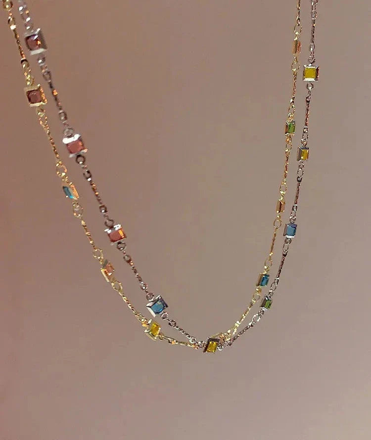 Fijne Gouden/Zilveren Ketting met Kleurrijke Stenen – Ivy