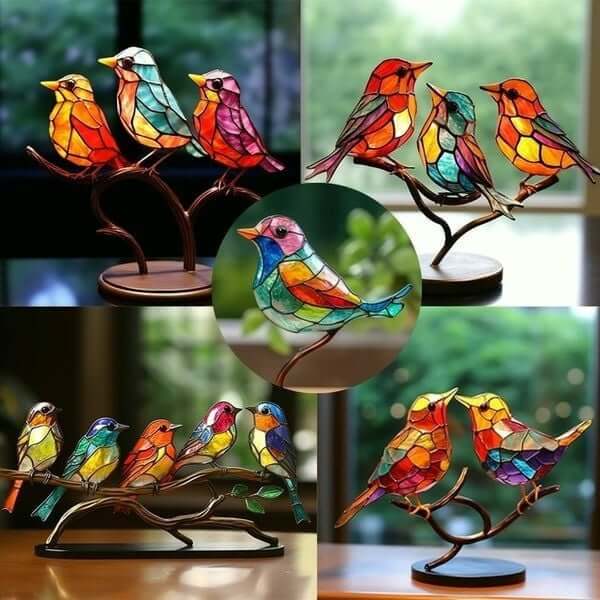 Kleurige Vogels op Tak Decoratieve Sculptuur - ColorBirds