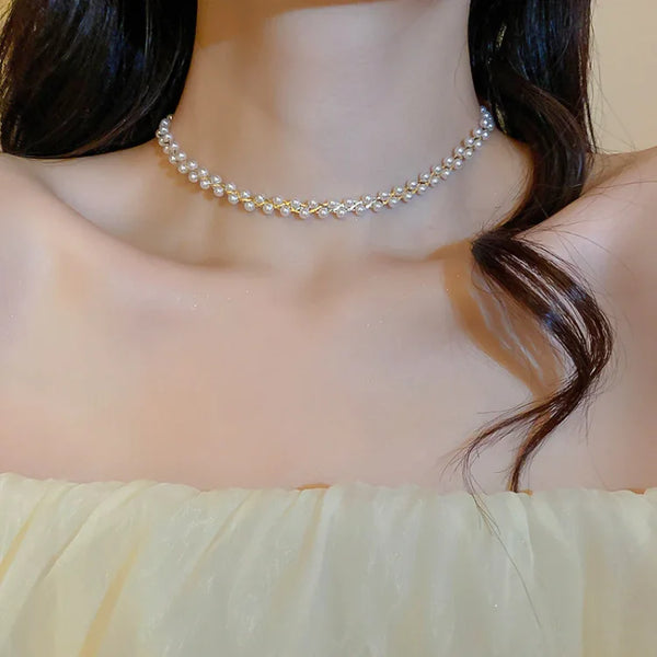 Dubbele Kristallen en Parels Ketting – Amira