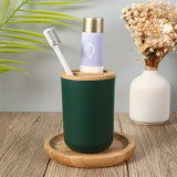 Badkamer Accessoires Set met Bamboe Deksel – 4-delige Set voor Badkamerdecor