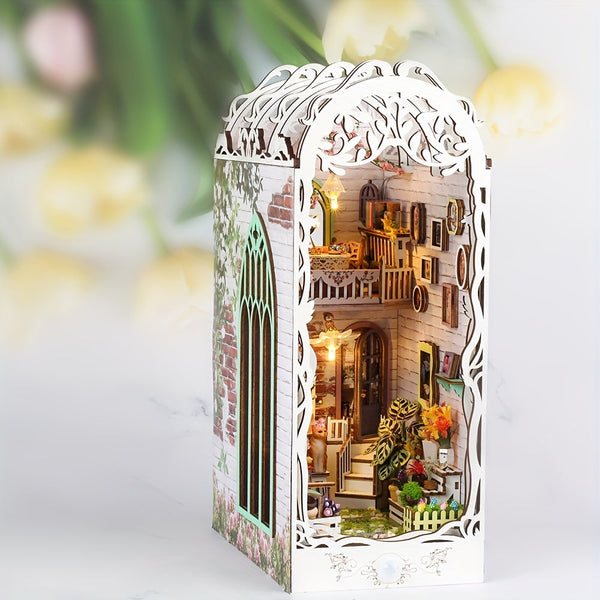 3D Houten Puzzel Huis – Wit Bloemenhuis met Verlichting en Stofafdekking