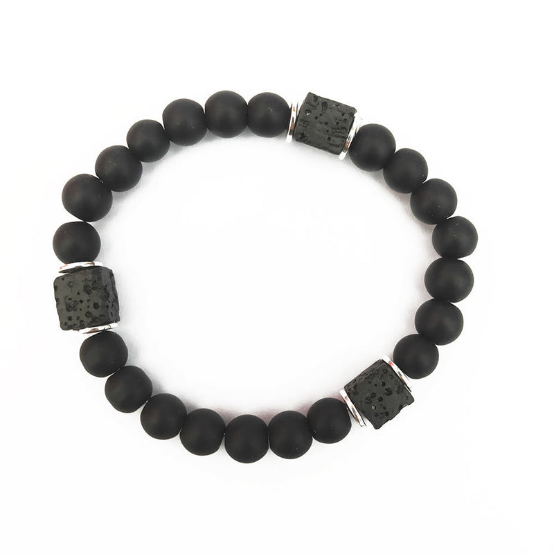 Matzwarte Onyx- en Kubus-Lavasteen-Balance-Armband – Aurelia