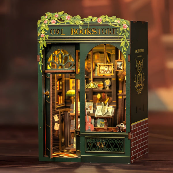 DIY Miniatuur Uilen Boekenwinkel – 3D Houten Kit met Verlichting voor Creatieve Decoratie