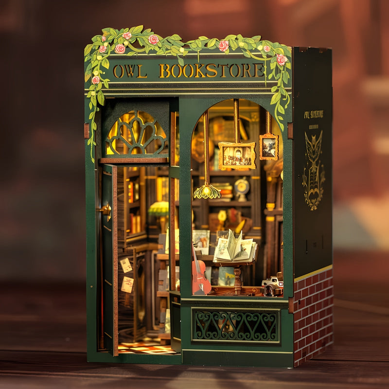 DIY Miniatuur Uilen Boekenwinkel – 3D Houten Kit met Verlichting voor Creatieve Decoratie