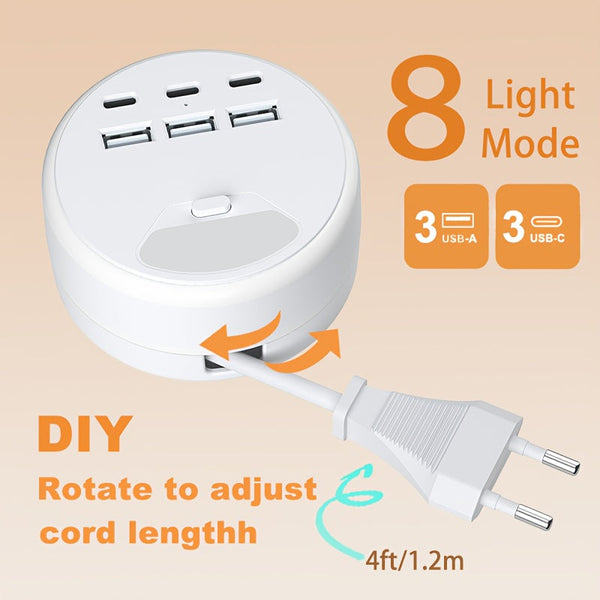 Multifunctionele Powerstrip met USB Opladers – 3 USB-A en 3 Type-C Poorten, Ideaal voor Thuis en Kantoor