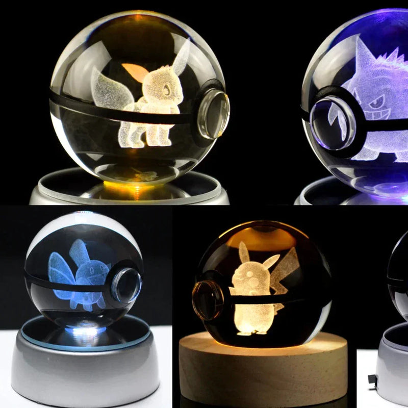 Kristallen Pokébal met LED-standaard – Interactief verzamel speelgoed