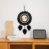 Boho Macramé Wandspiegel met Franjes – Decoratieve Spiegel met Kralen en Veren