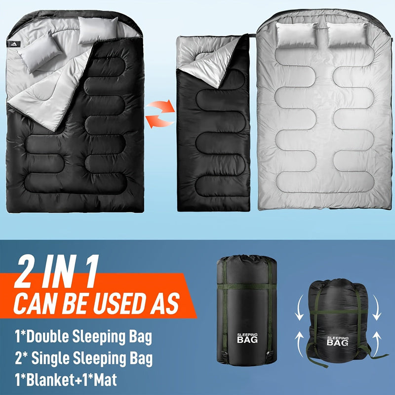 Deluxe 2-in-1 Camping Slaapzak met Kussen – Perfect voor Kamperen en Buitenavonturen