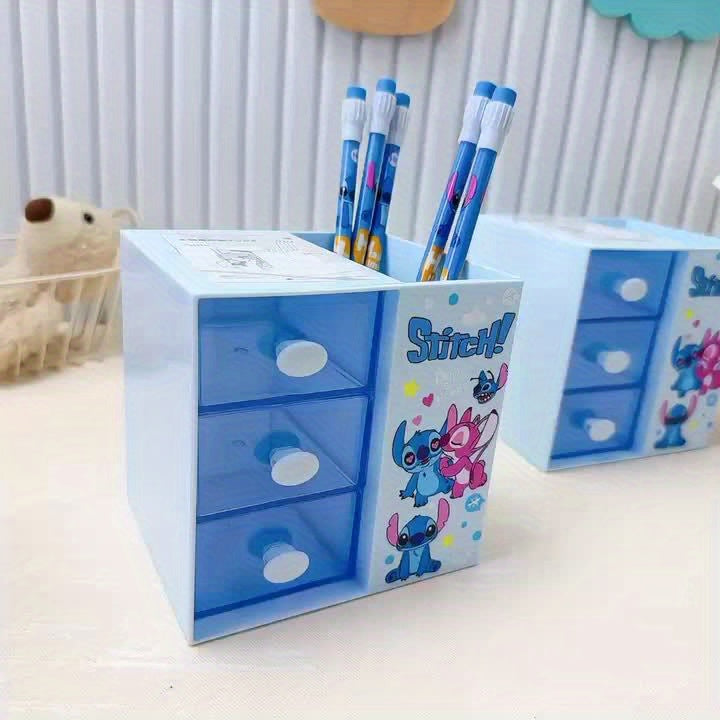 Disney Stitch Cartoon 3-Vaks Opbergdoos – Multifunctionele Organizer voor Bureau, Sieraden en Speelgoed
