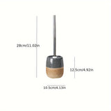 Elegante Keramische Toiletborstel Set – Houtachtige Basis en Roestvrijstalen Steel