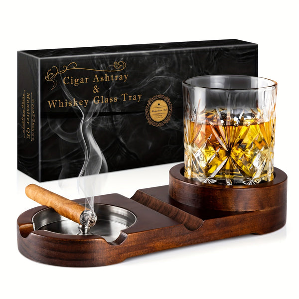 Creatieve Sigaren Asbak en Whiskey Glas Tray - Het Perfecte Vaderdag Cadeau of Relatiegeschenk