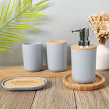 Badkamer Accessoires Set met Bamboe Deksel – 4-delige Set voor Badkamerdecor