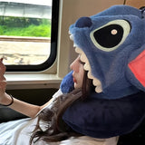 Pluche Stitch Reisnekkussen met Kap - Comfortabel U-Vormig Kussen met Oorkleppen