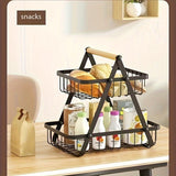 Twee- en Drie-Laagse Opbergmand met Houten Handvat - Stijlvolle Oplossing voor Keuken en Badkamer