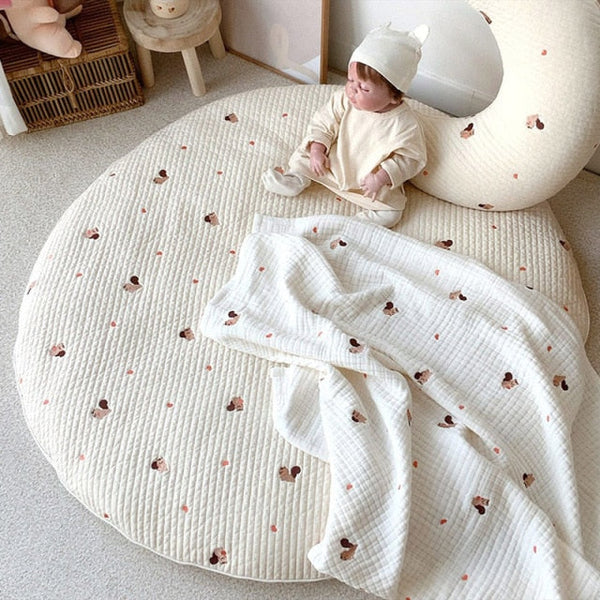 Gevoerde Baby-Krabbelmat van Katoen met Diermotief Borduursel – 80 cm