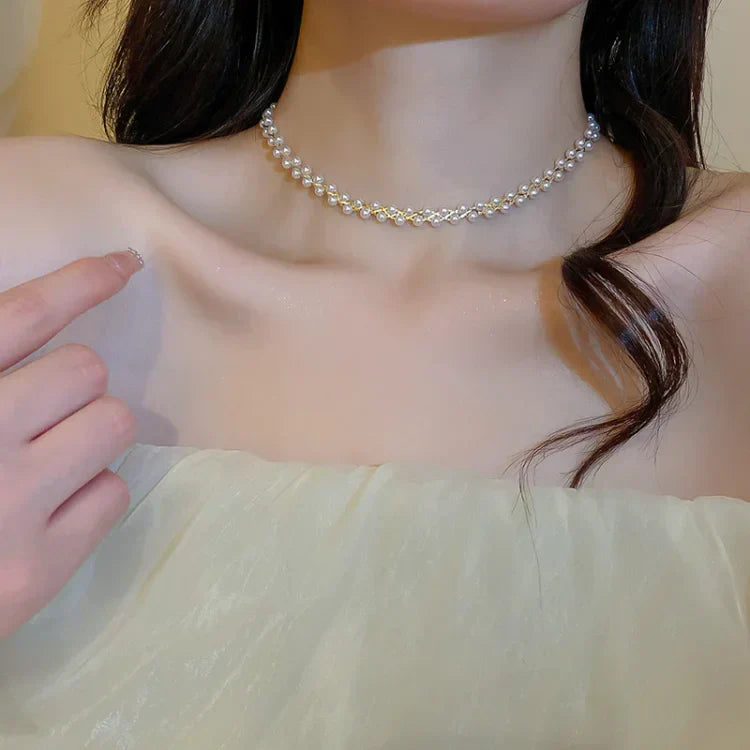 Dubbele Kristallen en Parels Ketting – Amira