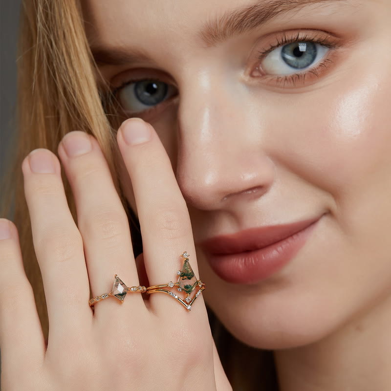 Moosagaat- en Witte Zirkon-sieradenset – Lana