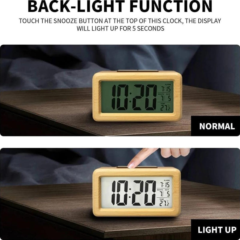 Houten Digitale Wekker – LED Display met Temperatuur en Datum