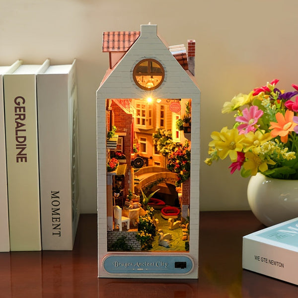 DIY Brugge Huis Boekenstandaard – 3D Houten Model van de Oude Stad