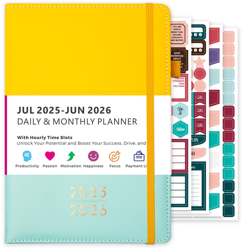 2025-2026 planner met maand- en dagschema | Agenda | Luxe lederen planner met tabs en opbergvak