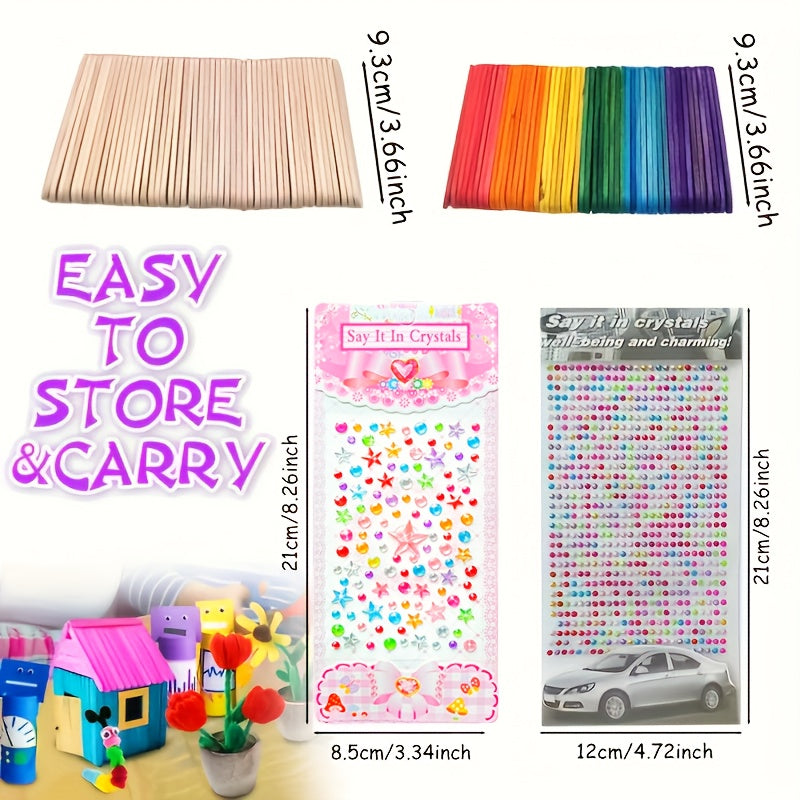 Complete Knutselset voor Kinderen – Creatieve Set met Stickers, Stokken, Veren en Meer