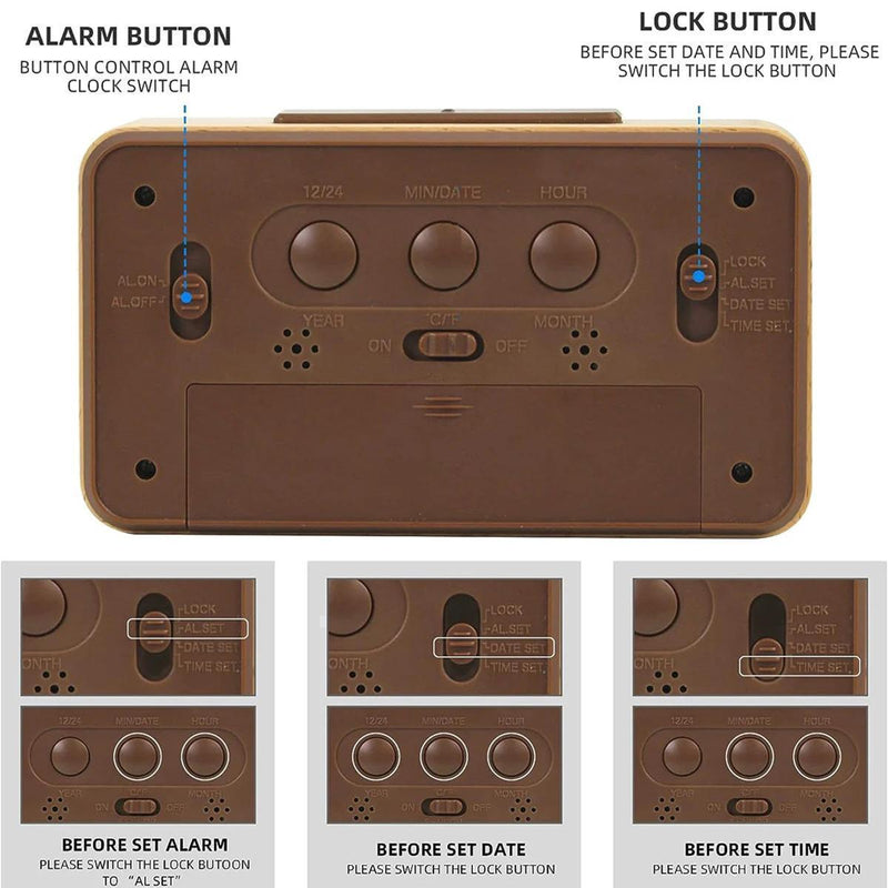 Houten Digitale Wekker – LED Display met Temperatuur en Datum