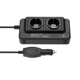 Compacte 200W Auto Omvormer – Dubbele Stopcontacten & Quad USB