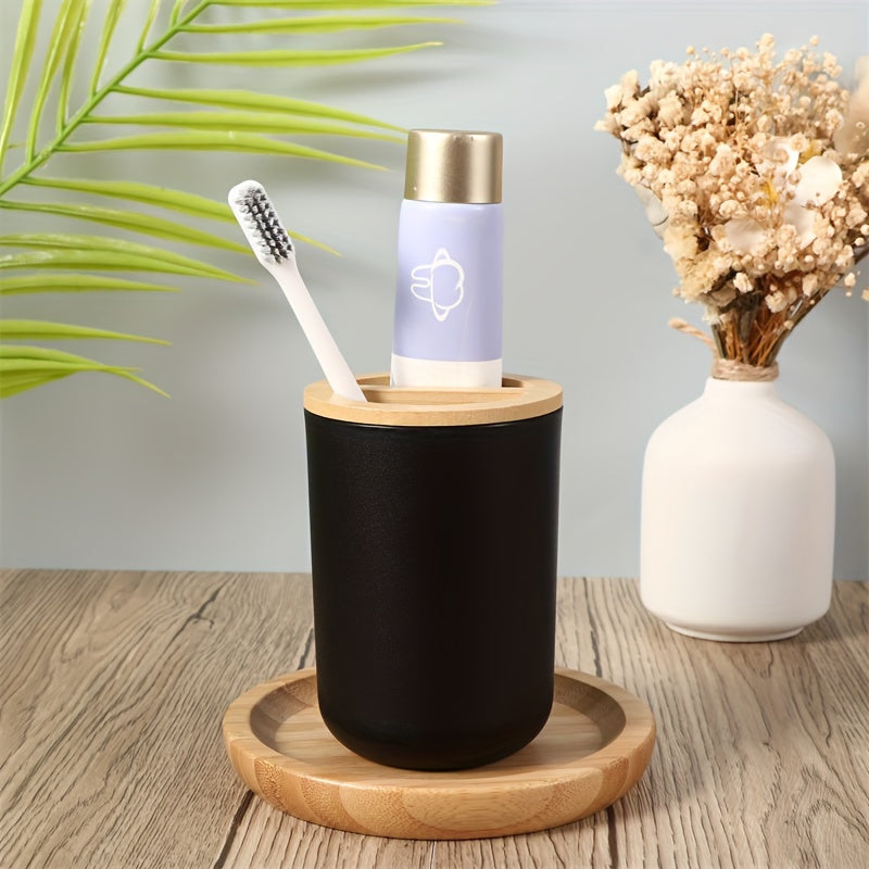 Badkamer Accessoires Set met Bamboe Deksel – 4-delige Set voor Badkamerdecor