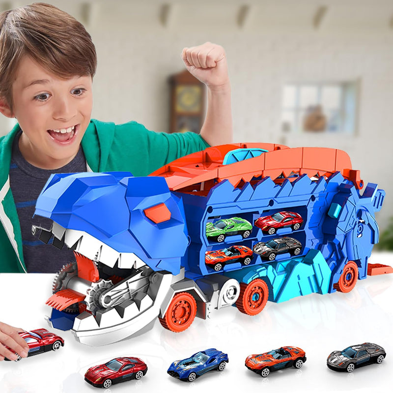 Dino Stad Transporteur - Racebaan & Transformeerbare Vrachtwagen