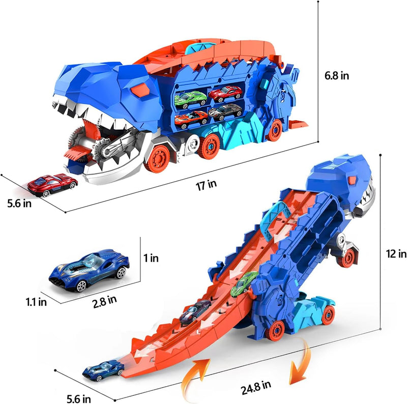 Dino Stad Transporteur - Racebaan & Transformeerbare Vrachtwagen