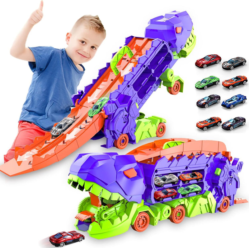 Dino Stad Transporteur - Racebaan & Transformeerbare Vrachtwagen