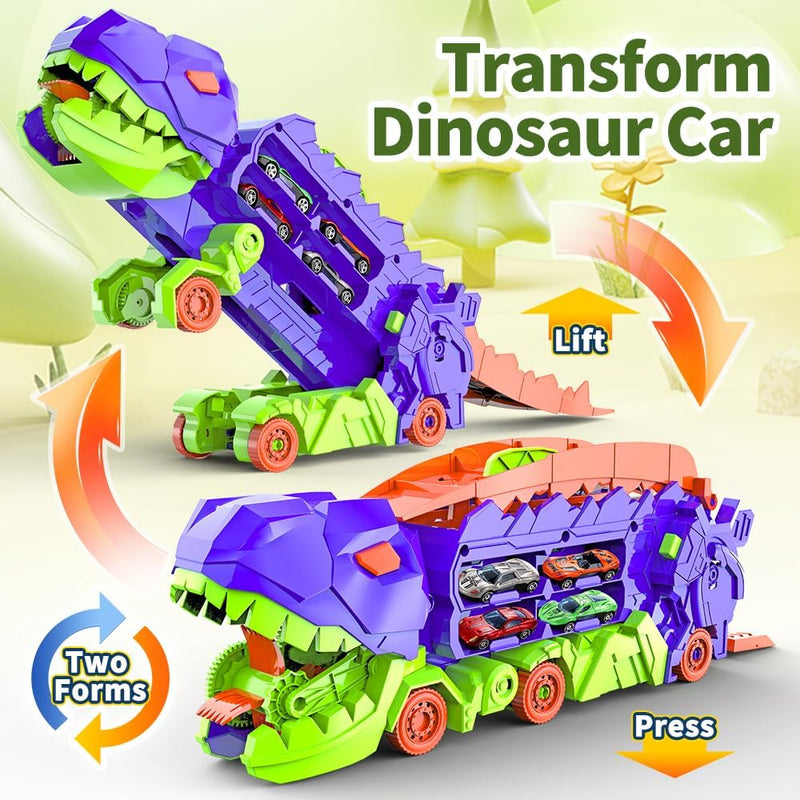Dino Stad Transporteur - Racebaan & Transformeerbare Vrachtwagen