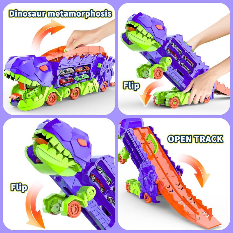 Dino Stad Transporteur - Racebaan & Transformeerbare Vrachtwagen