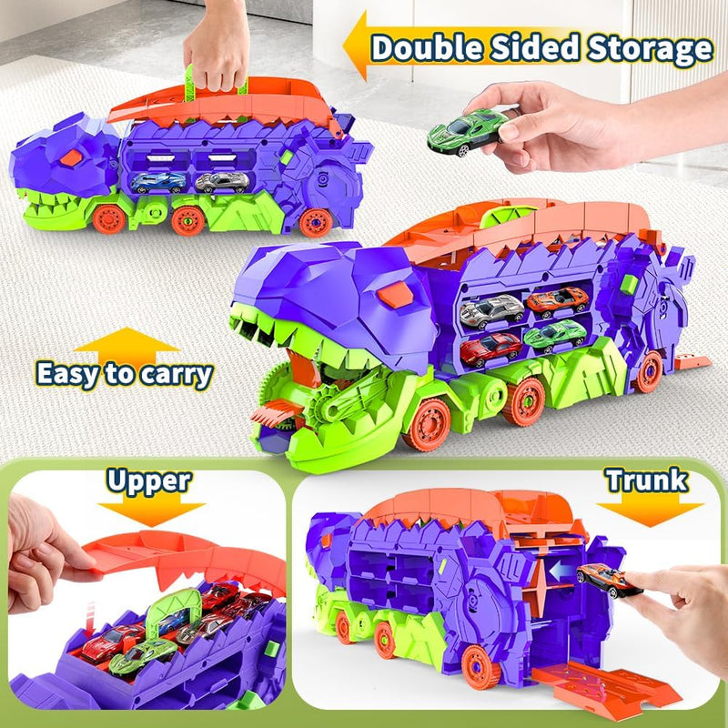 Dino Stad Transporteur - Racebaan & Transformeerbare Vrachtwagen