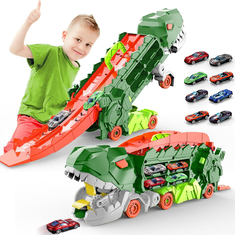 Dino Stad Transporteur - Racebaan & Transformeerbare Vrachtwagen