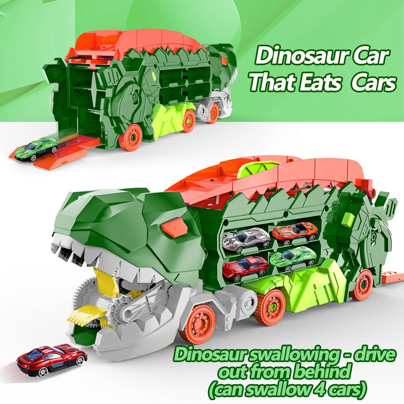 Dino Stad Transporteur - Racebaan & Transformeerbare Vrachtwagen