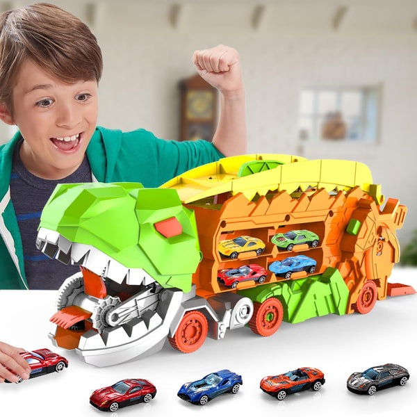 Dino Stad Transporteur - Racebaan & Transformeerbare Vrachtwagen