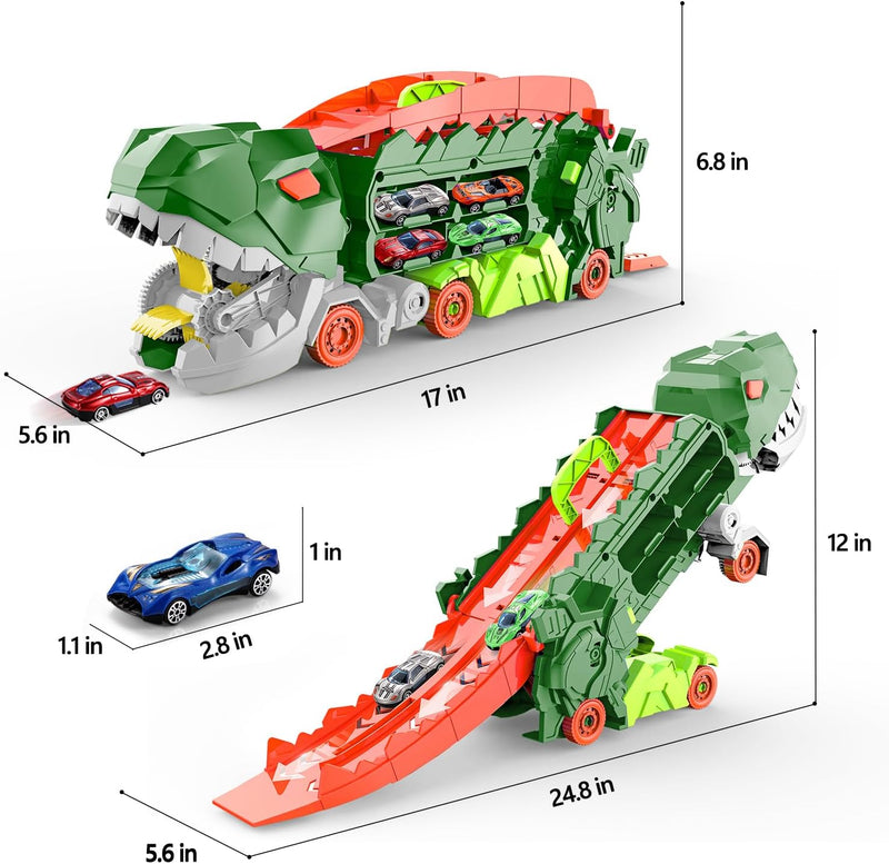 Dino Stad Transporteur - Racebaan & Transformeerbare Vrachtwagen