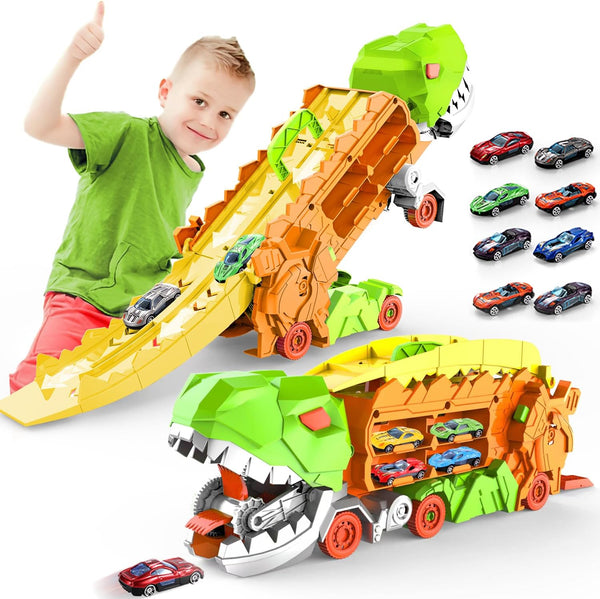 Dino Stad Transporteur - Racebaan & Transformeerbare Vrachtwagen