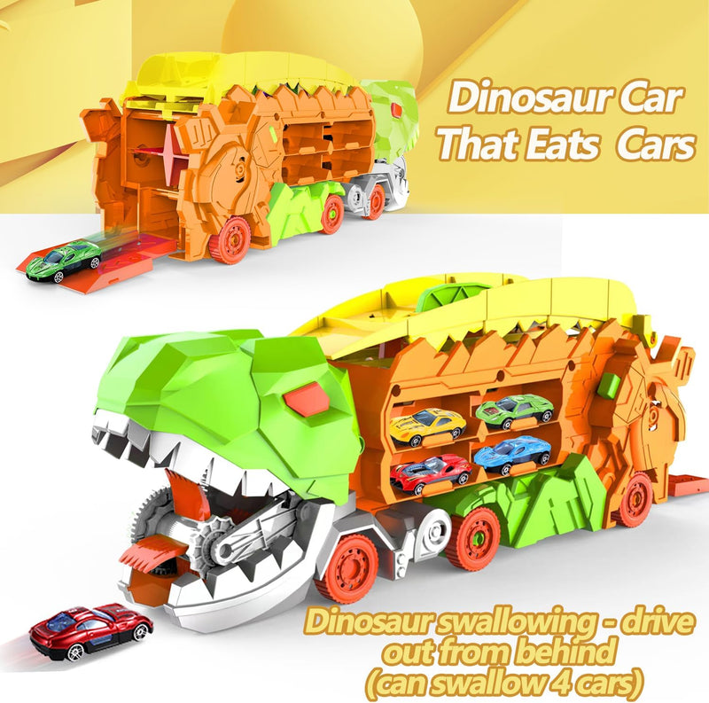 Dino Stad Transporteur - Racebaan & Transformeerbare Vrachtwagen
