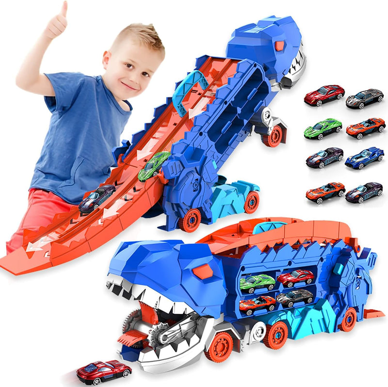 Dino Stad Transporteur - Racebaan & Transformeerbare Vrachtwagen