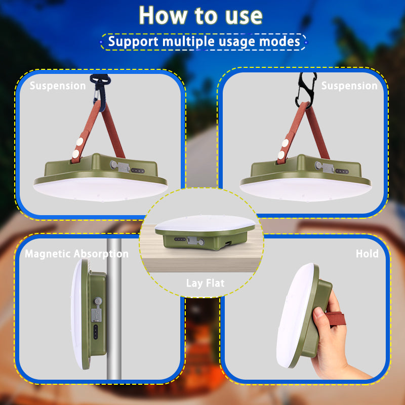 80W LED Zonne-oplaadbare Campinglamp met Magneet en Zoomfunctie