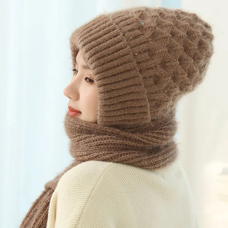Gebreide Wintermuts met Geïntegreerde Sjaal – 2-in-1 Ontwerp